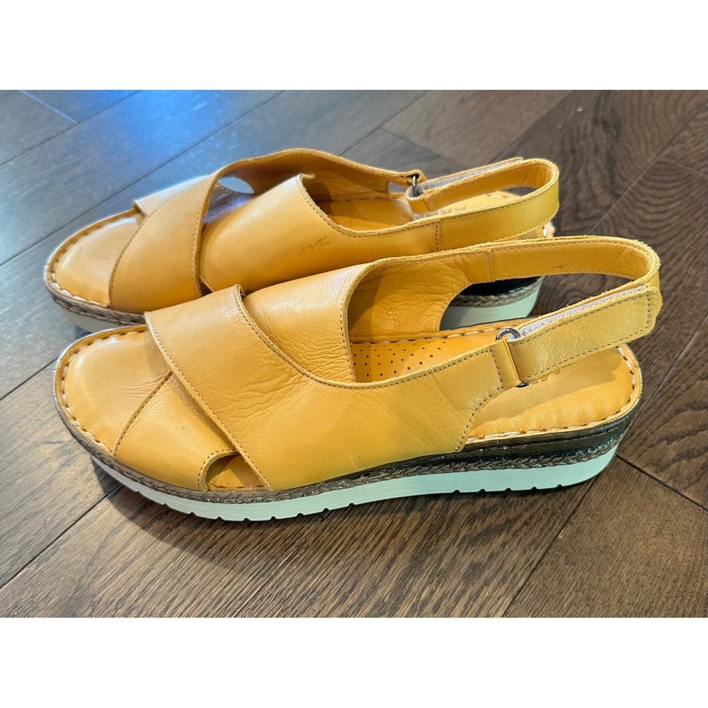 Vital Arch Womens Yellow Leather Platform Slingback Sandals Made in Turkey 39